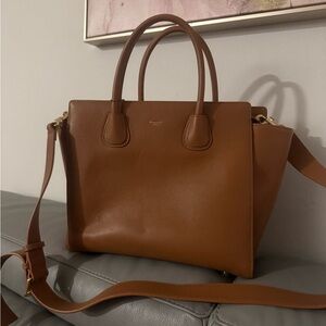 Pebbled Leather Satchel in Tan with Adjustable Strap